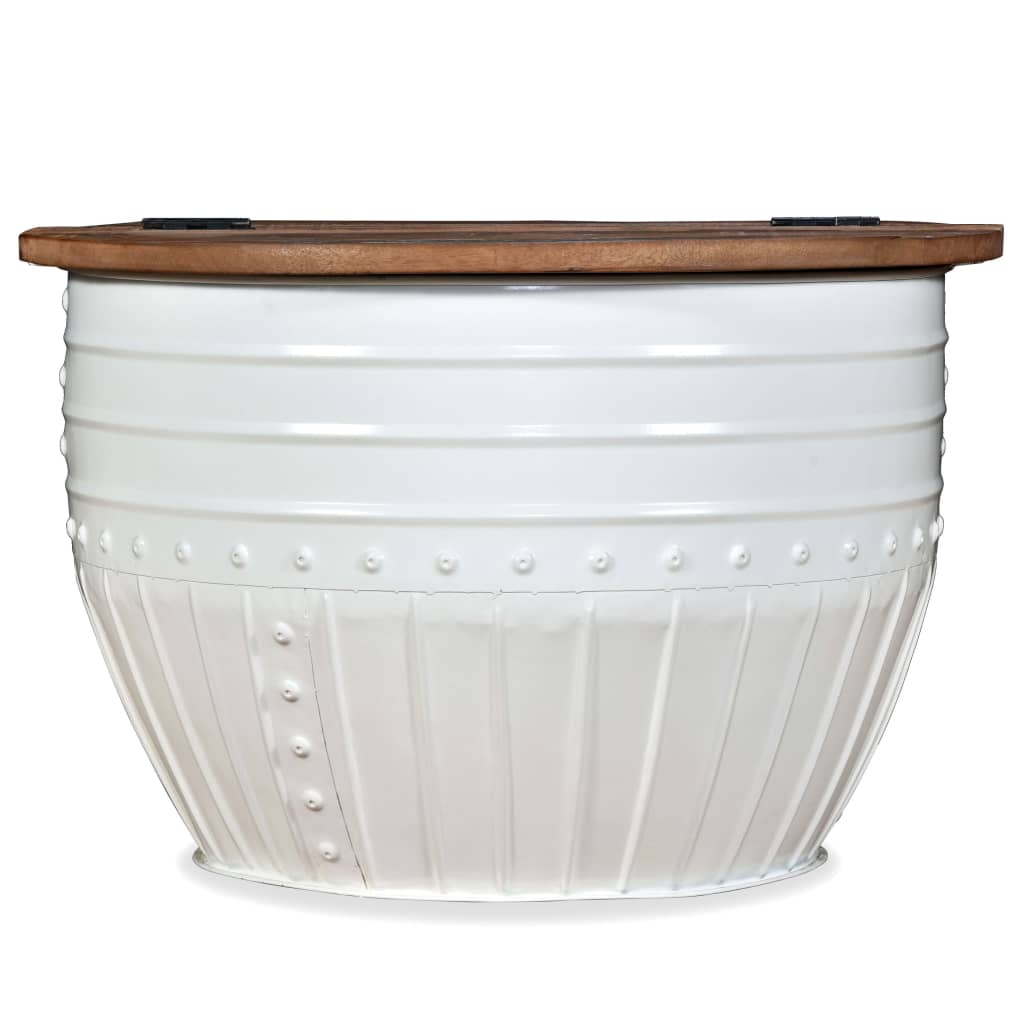 Sofabord massivt genbrugstræ tøndeformet hvid - number 5.