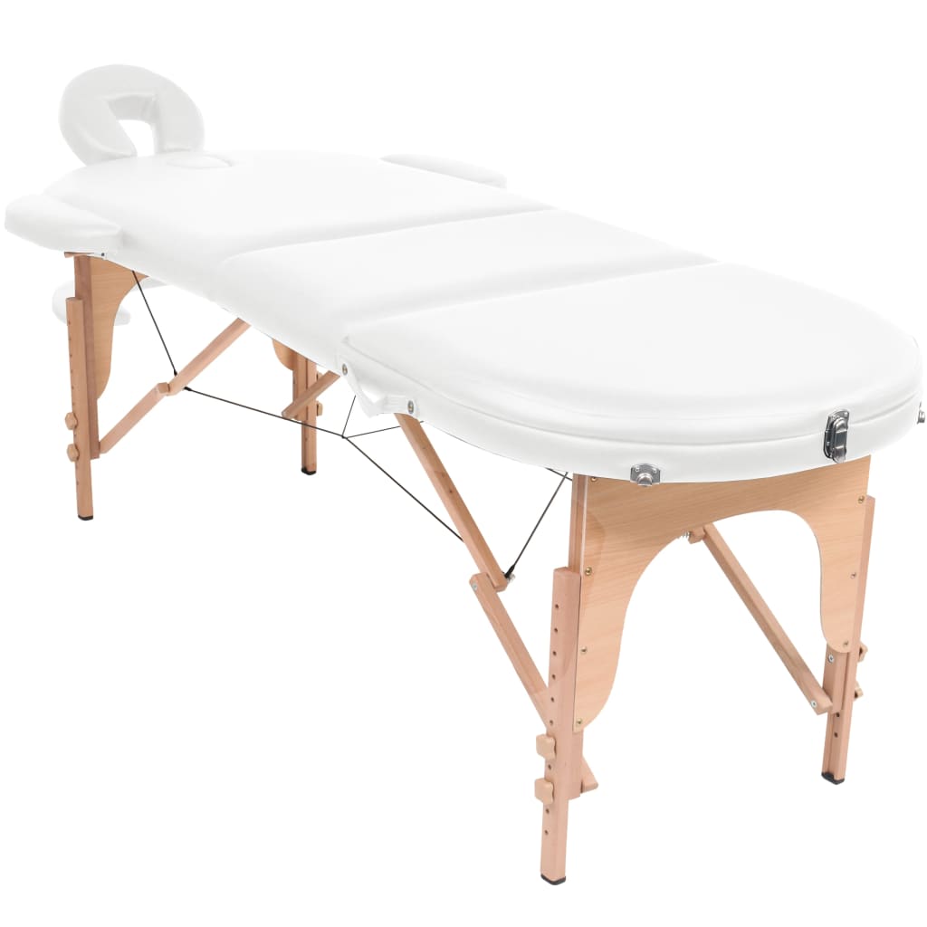 Foldbart massagebord m. 2 bolsterpuder 4 cm tyk oval - hvid - number 2.