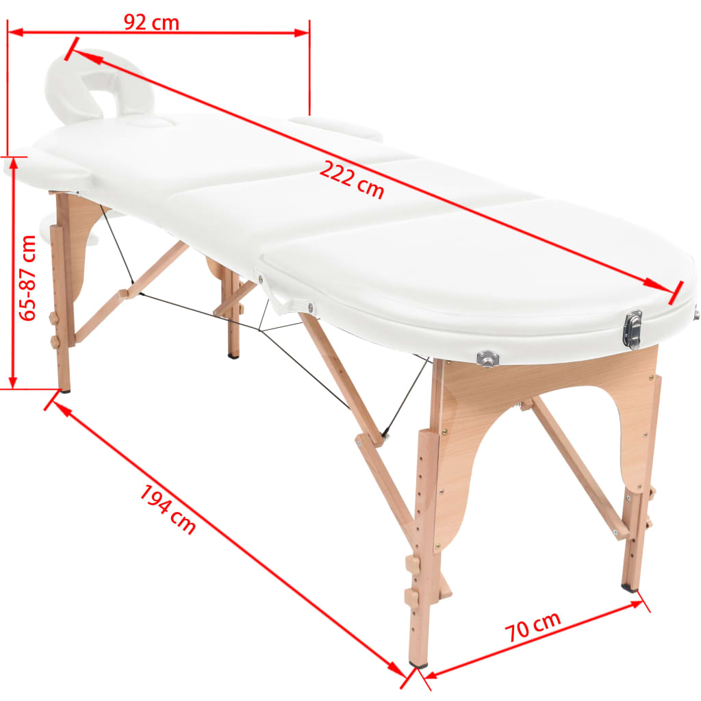 Foldbart massagebord m. 2 bolsterpuder 4 cm tyk oval - hvid - number 12.