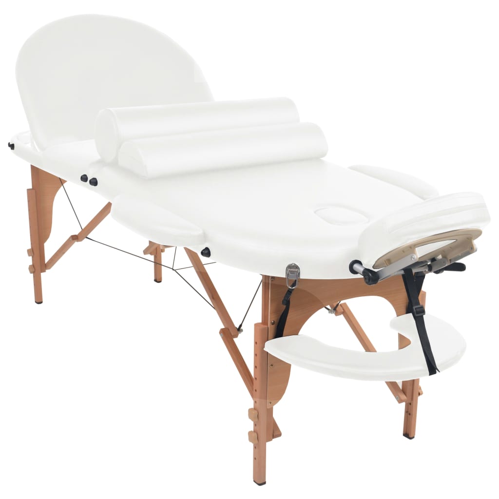 Foldbart massagebord m. 2 bolsterpuder 4 cm tyk oval - hvid - number 3.
