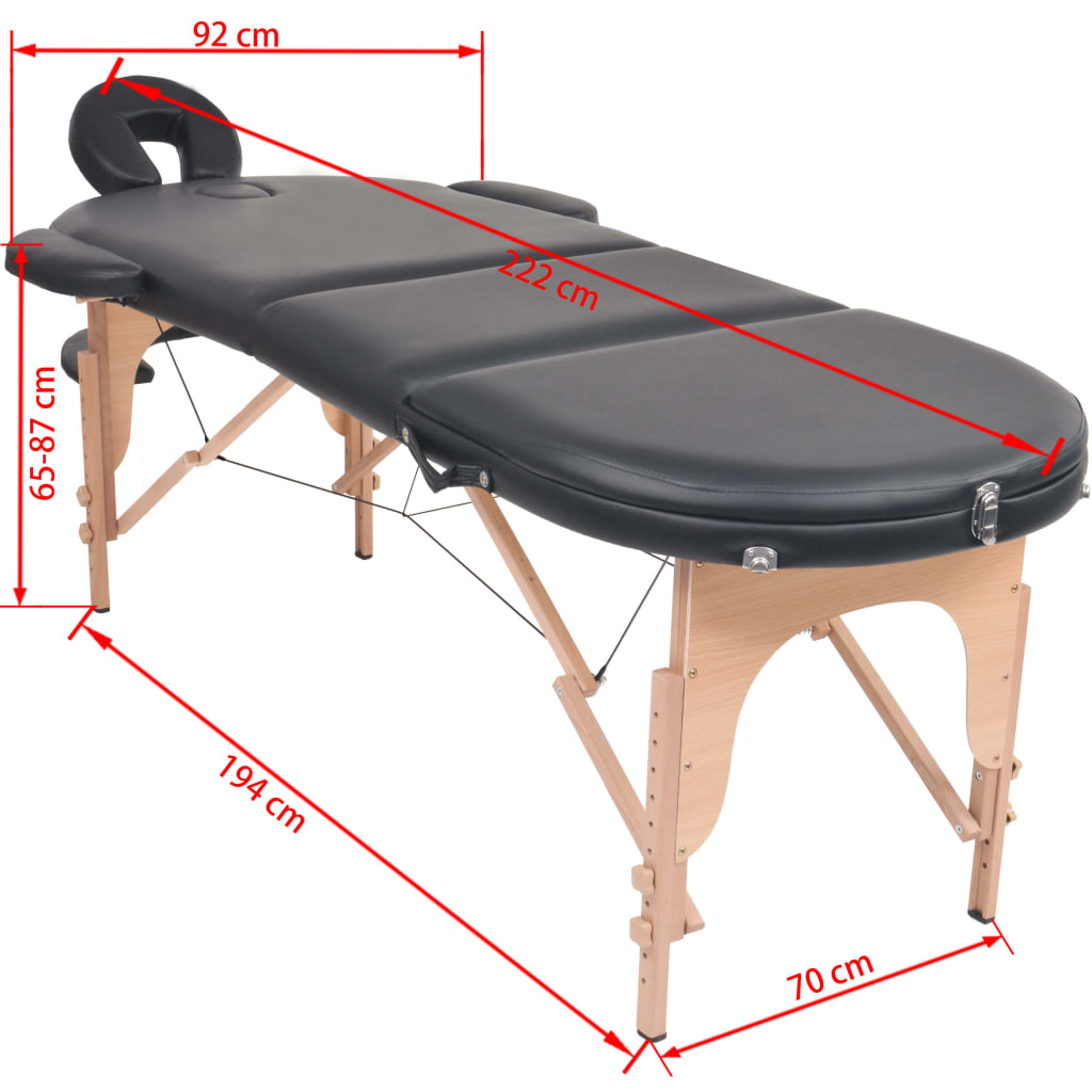 Foldbart massagebord m. 2 bolsterpuder 4 cm tyk oval sort - number 12.