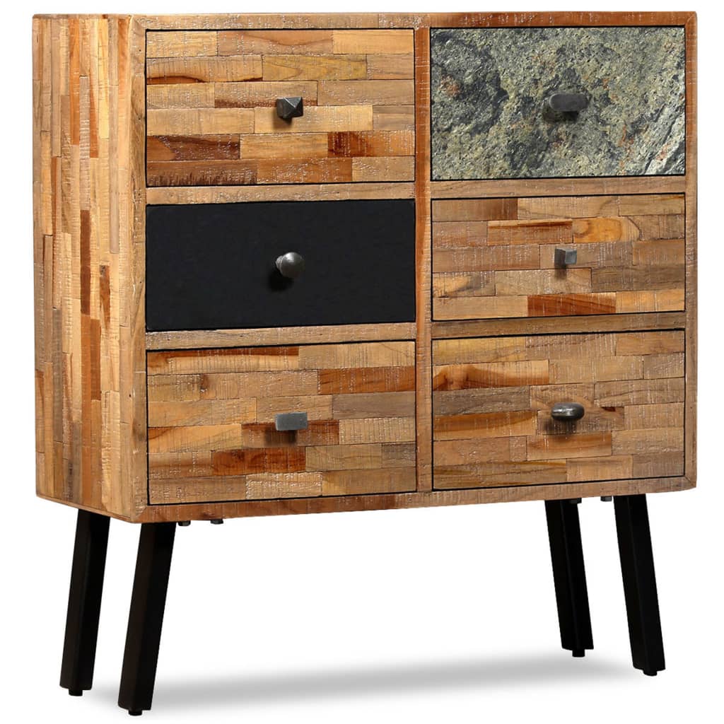 Side cabinet with 6 drawers solid reclaimed oak 70 x 30 x 76 cm - number 11.