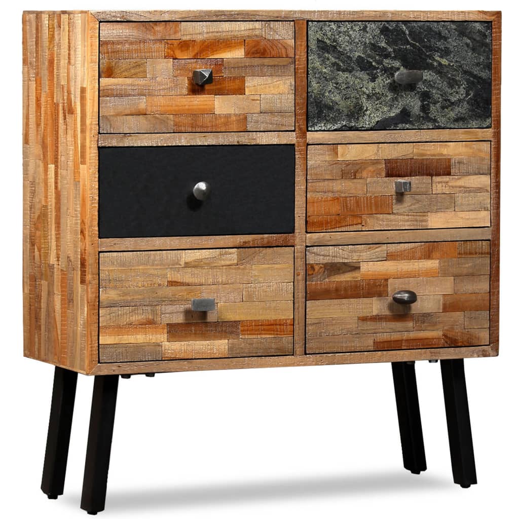 Side cabinet with 6 drawers solid reclaimed oak 70 x 30 x 76 cm - number 10.