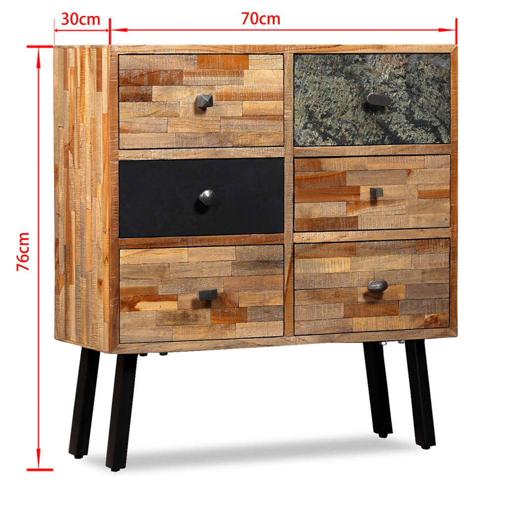Side cabinet with 6 drawers solid reclaimed oak 70 x 30 x 76 cm - number 9.
