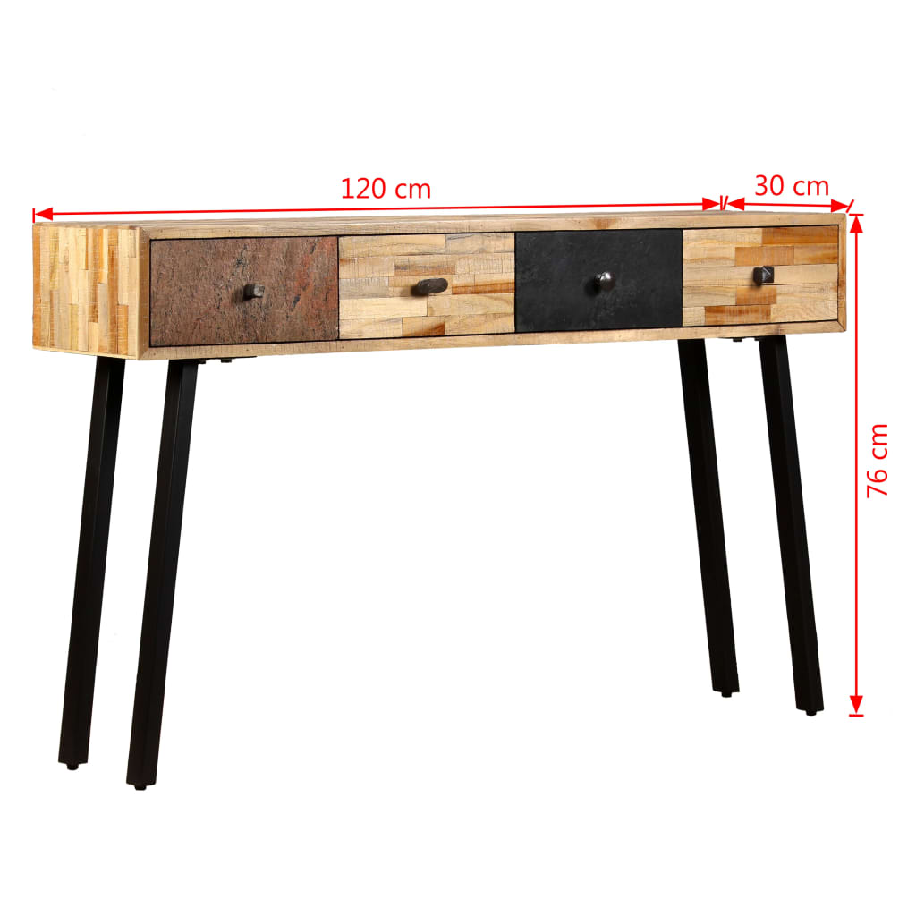 Aflastningsbord massivt genbrugsteak 120 x 30 x 76 cm - number 10.