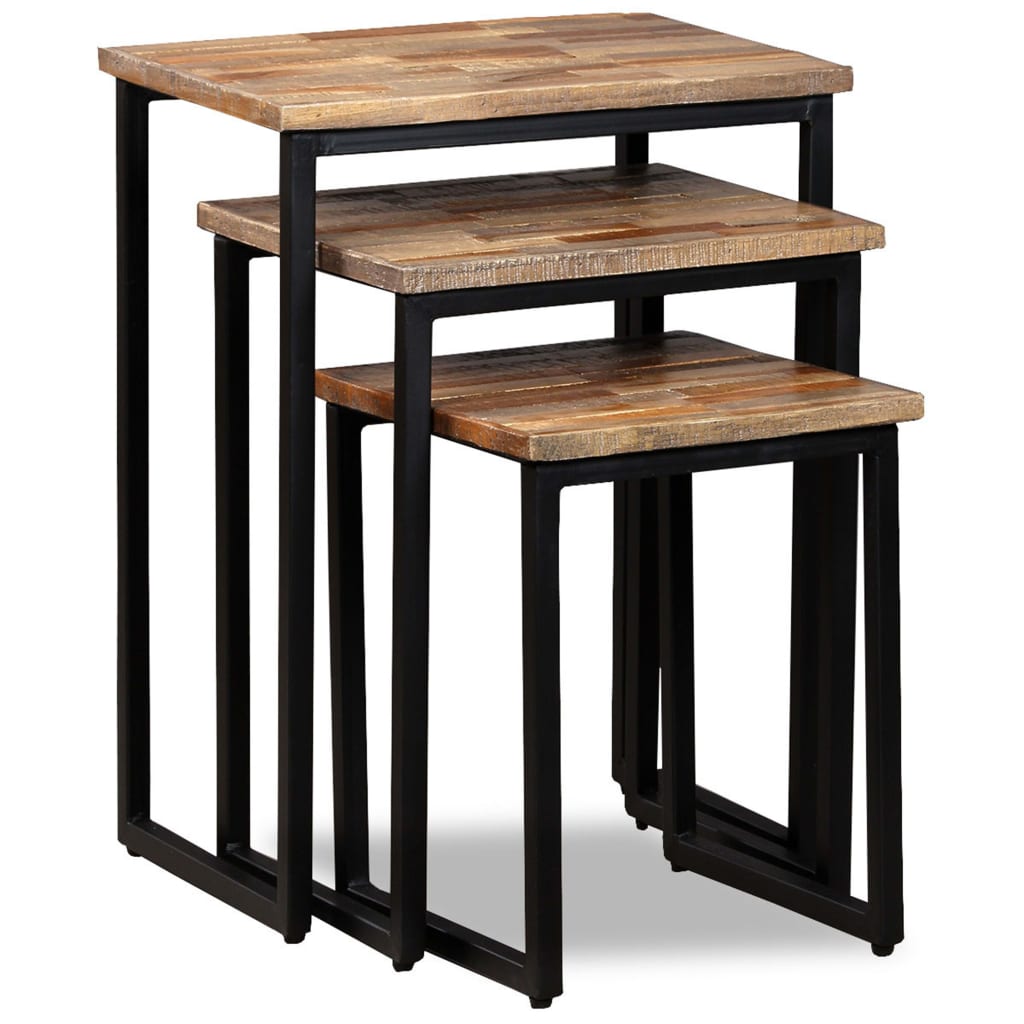 Indskudt sofabordssæt i 3 dele massivt genbrugsteaktræ - number 11.