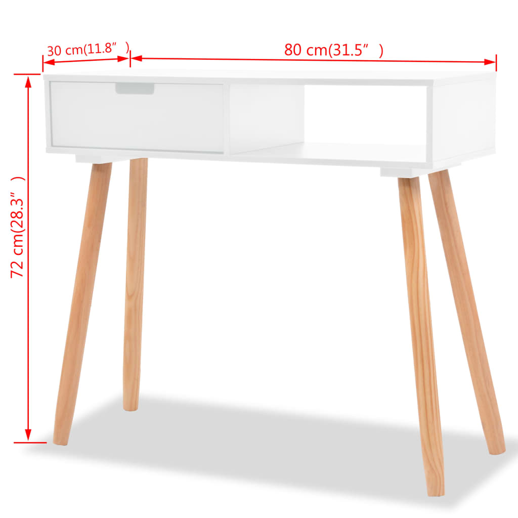 Table console pin massif 80 x 30 x 72 cm blanc - number 6.