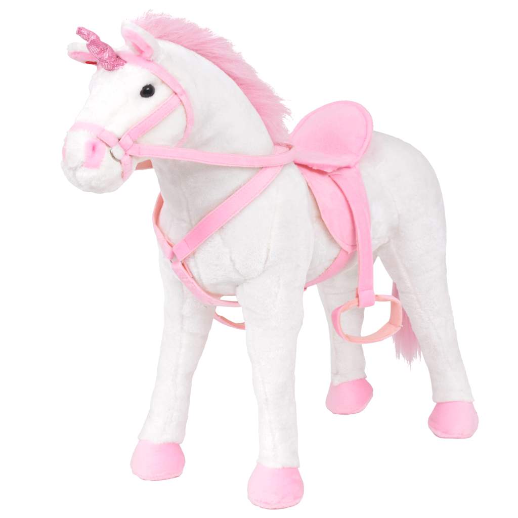 Peluche licorne debout en tissu xxl blanc et rose - number 1.