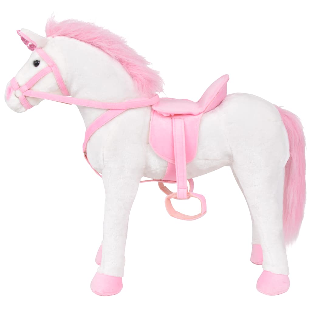 Peluche licorne debout en tissu xxl blanc et rose - number 2.