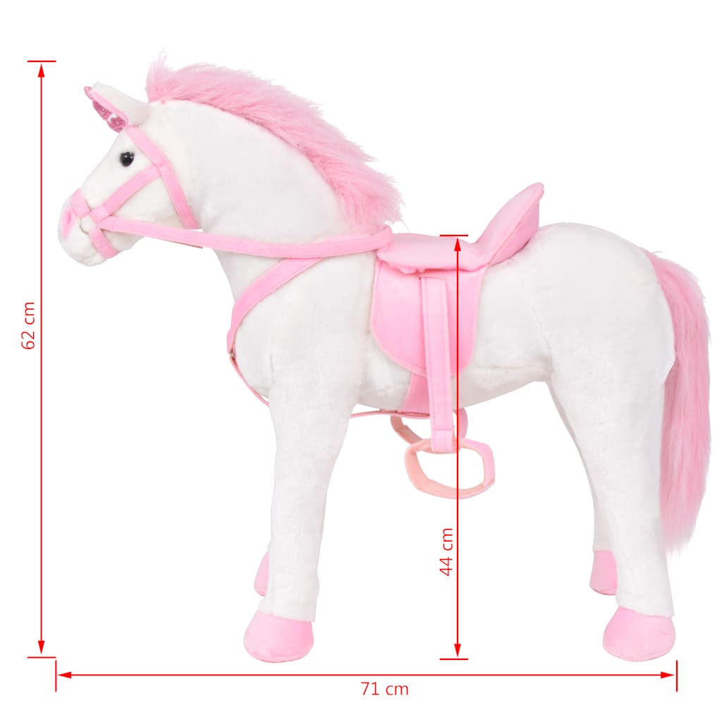 Peluche licorne debout en tissu xxl blanc et rose - number 7.