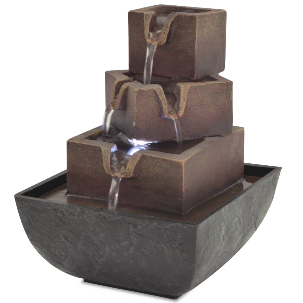 Unutarnja fontana s led svjetlom - siva i smeđa, poliresin + plastična baza, 13 5 x 13 5 x 17 5 cm (l x w x h) - number 1.