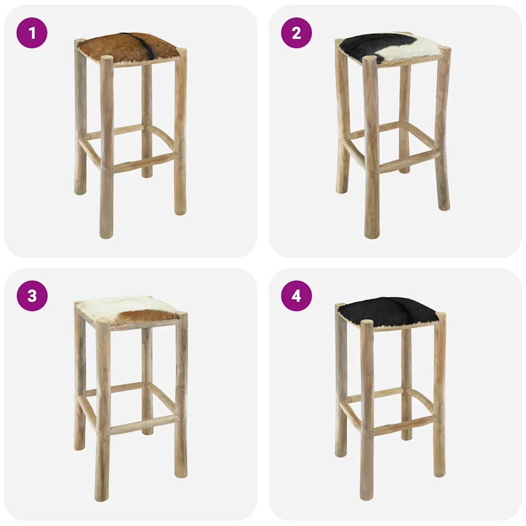 Barstol ægte læder og massivt teaktræ - number 6.