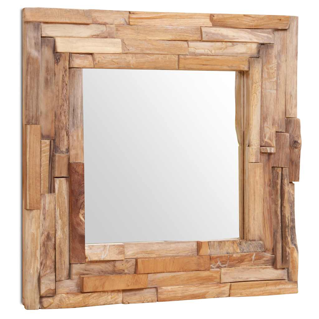 Decorative mirror in teak square - number 2.
