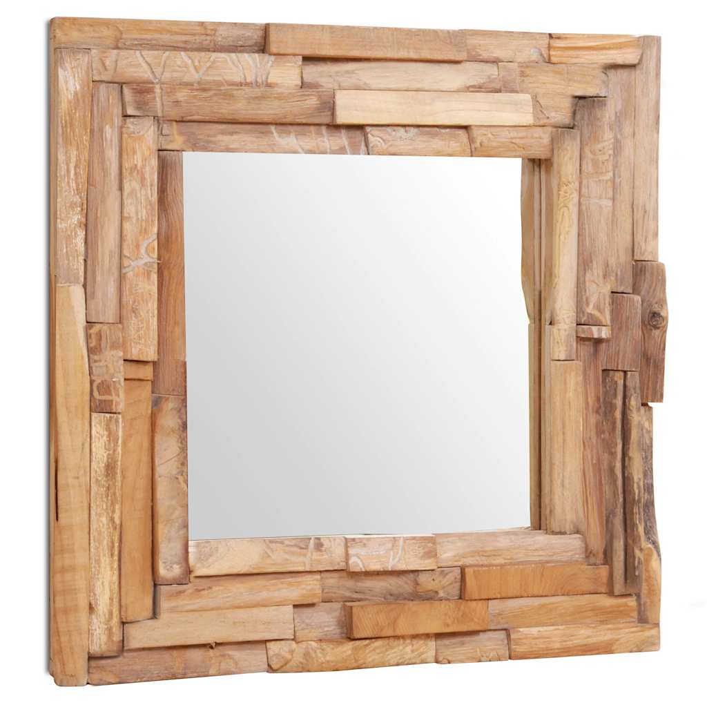 Decorative mirror in teak square - number 4.