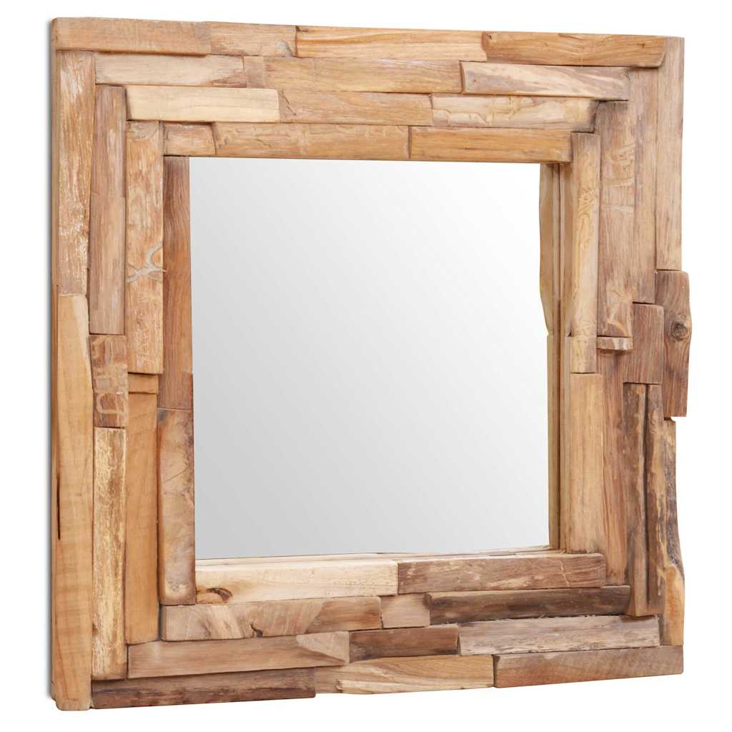 Decorative mirror in teak square - number 3.