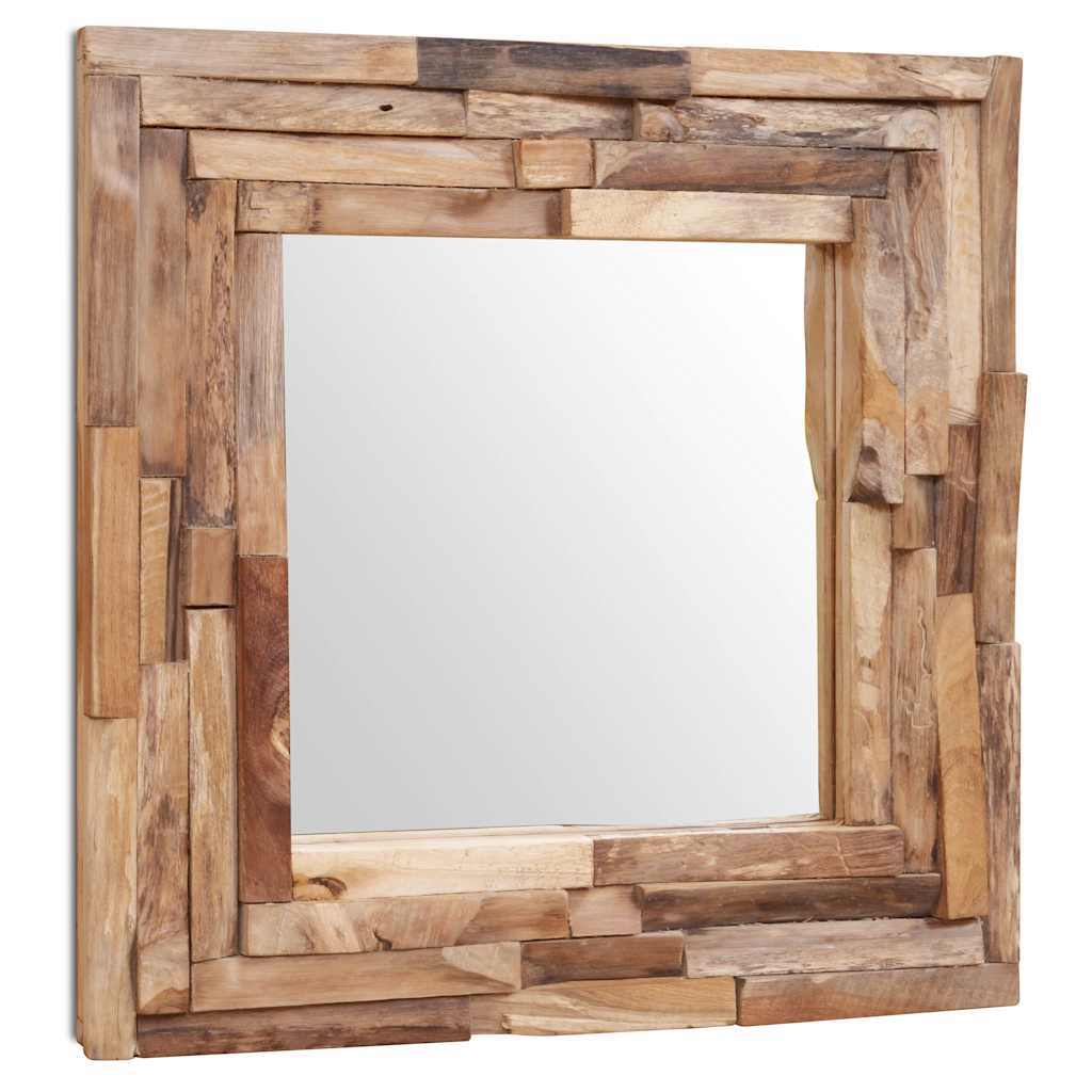 Decorative mirror in teak square - number 5.