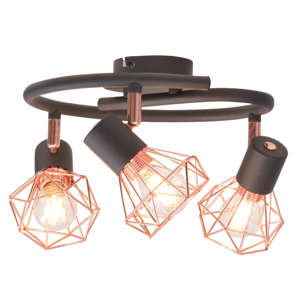 Ceiling lamp with 3 spotlights e14 black and copper-coloured - number 1.