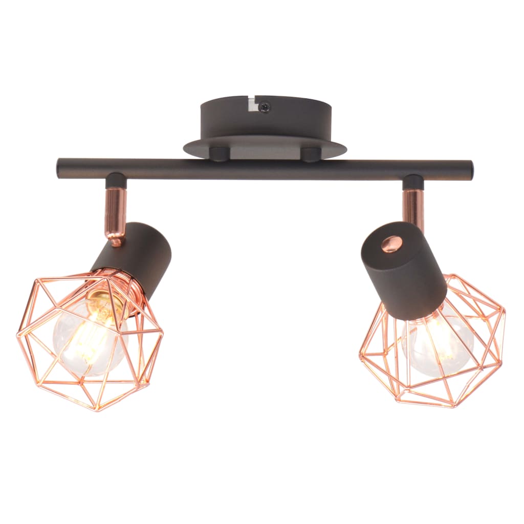 Ceiling lamp with 2 spotlights e14 black and copper - number 1.