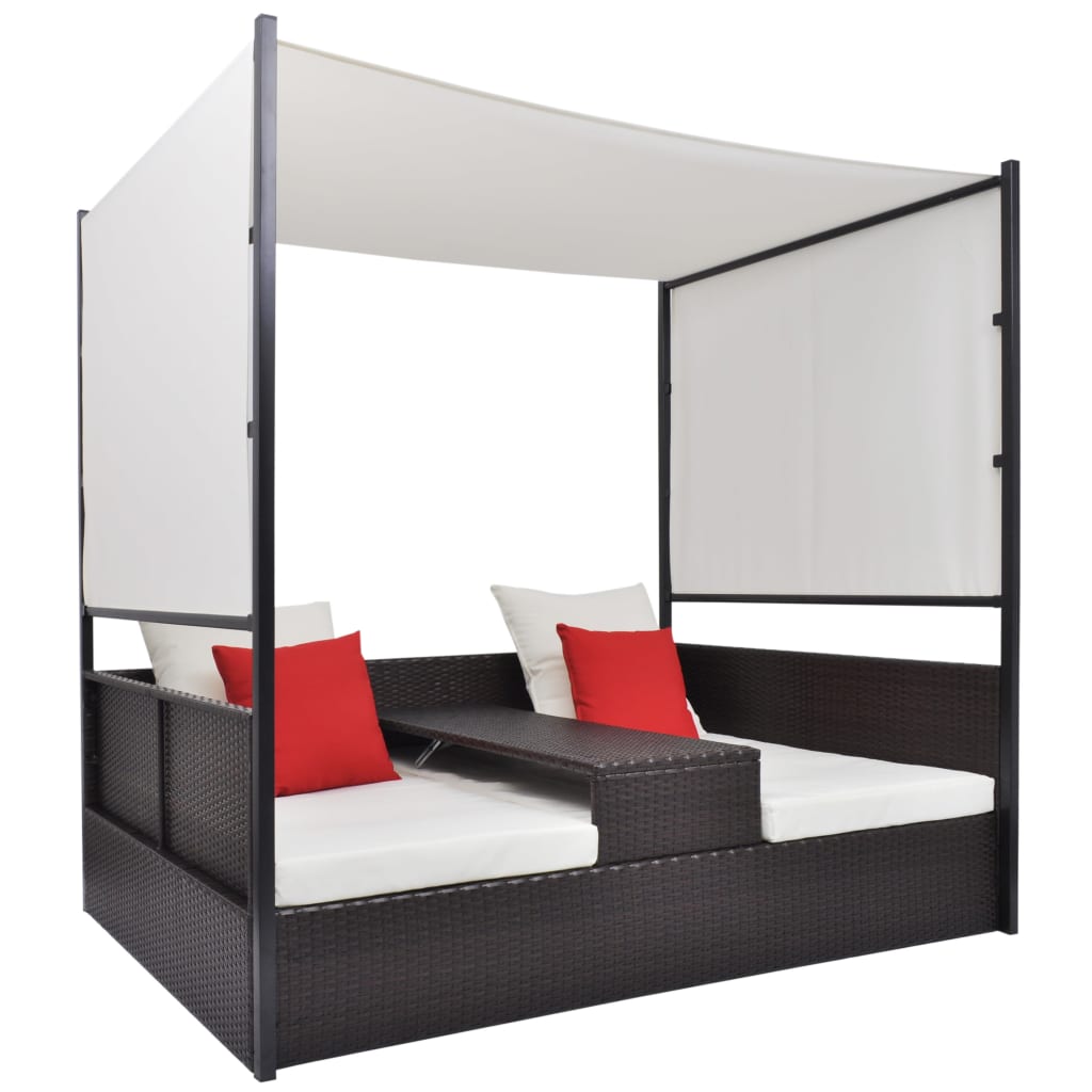 Solseng med baldakin brun 190 x 130 cm polyrattan - number 1.
