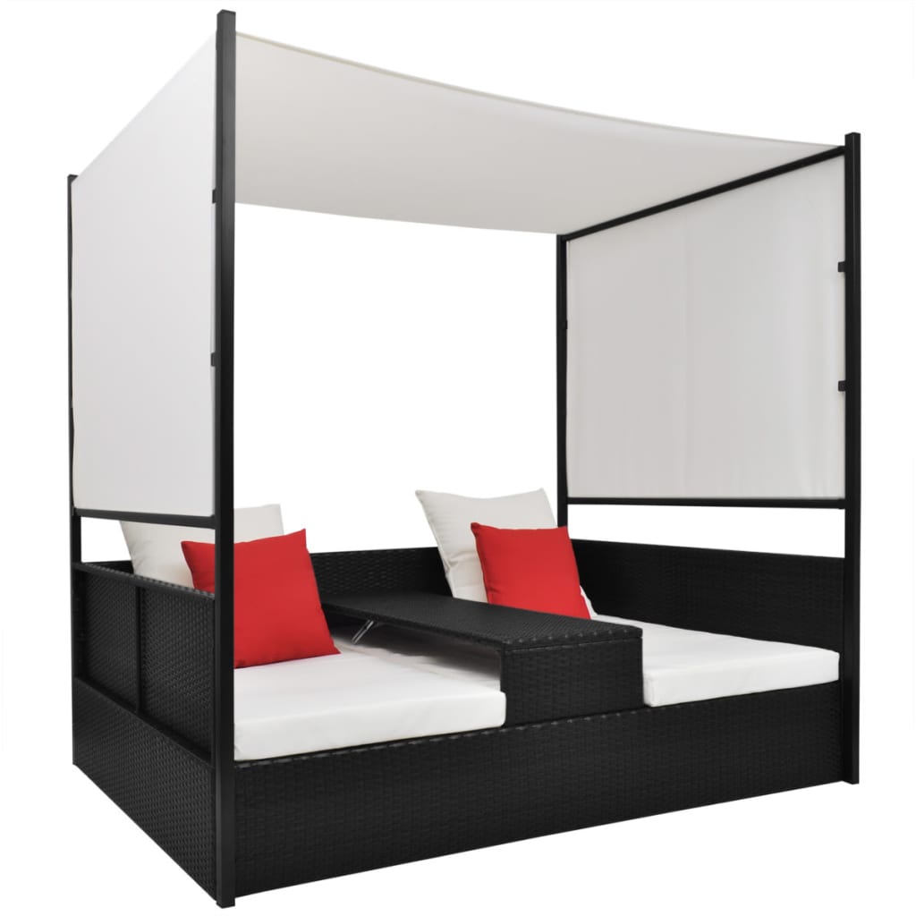 Solseng med baldakin sort 190 x 130 cm polyrattan - number 1.
