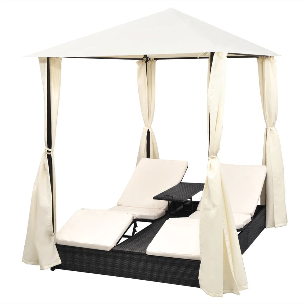 Dobbelt solseng med gardin polyrattan - sort - number 2.