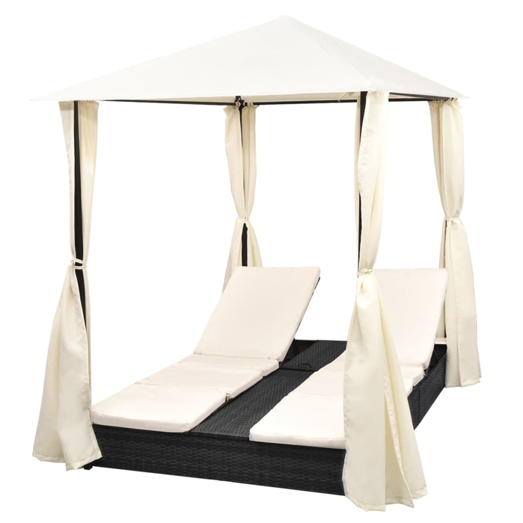 Dobbelt solseng med gardin polyrattan - sort - number 3.