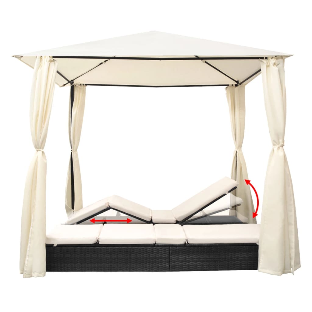 Dobbelt solseng med gardin polyrattan - sort - number 5.