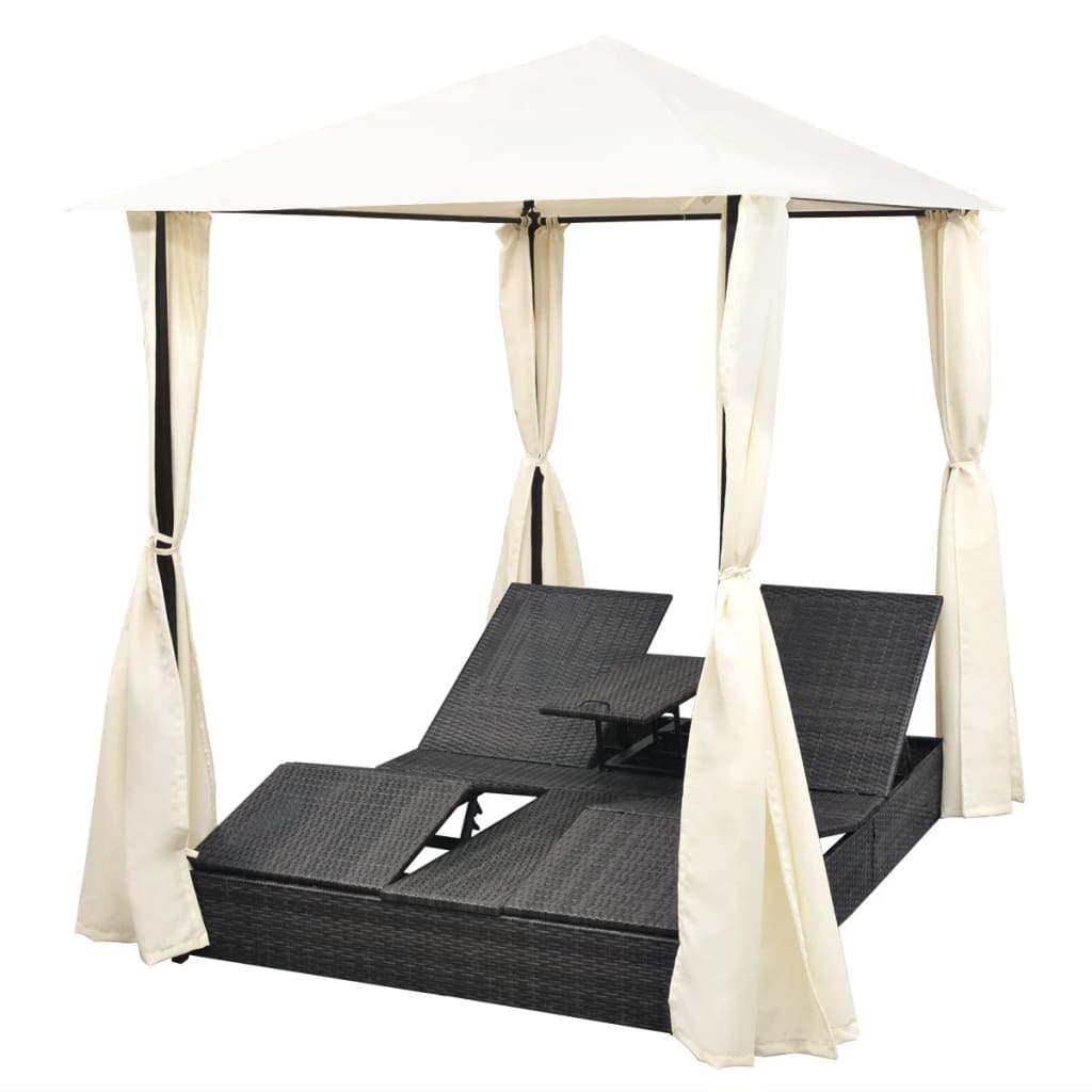 Dobbelt solseng med gardin polyrattan - sort - number 4.