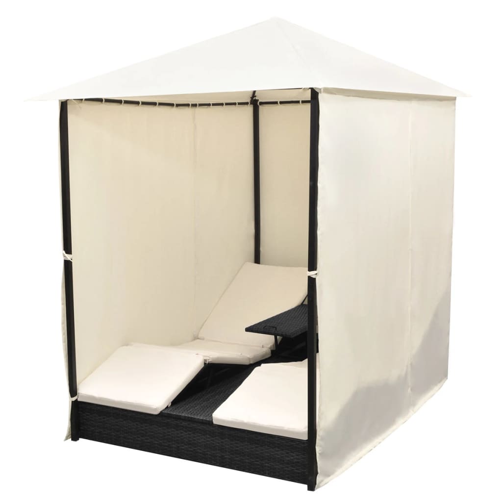 Dobbelt solseng med gardin polyrattan - sort - number 7.