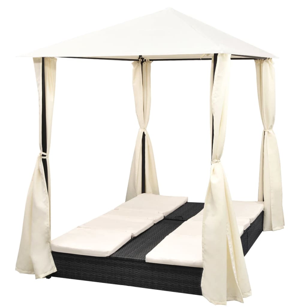 Dobbelt solseng med gardin polyrattan - sort - number 6.