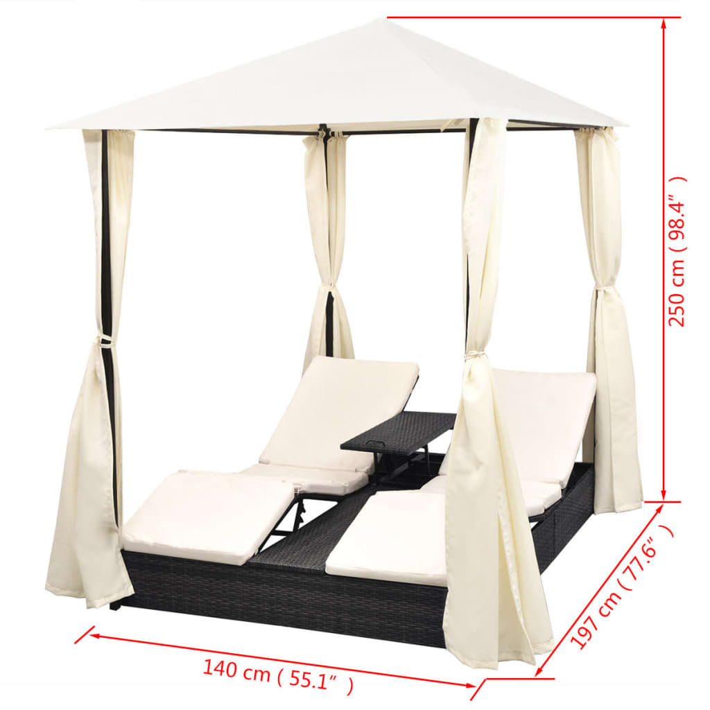 Dobbelt solseng med gardin polyrattan - sort - number 10.