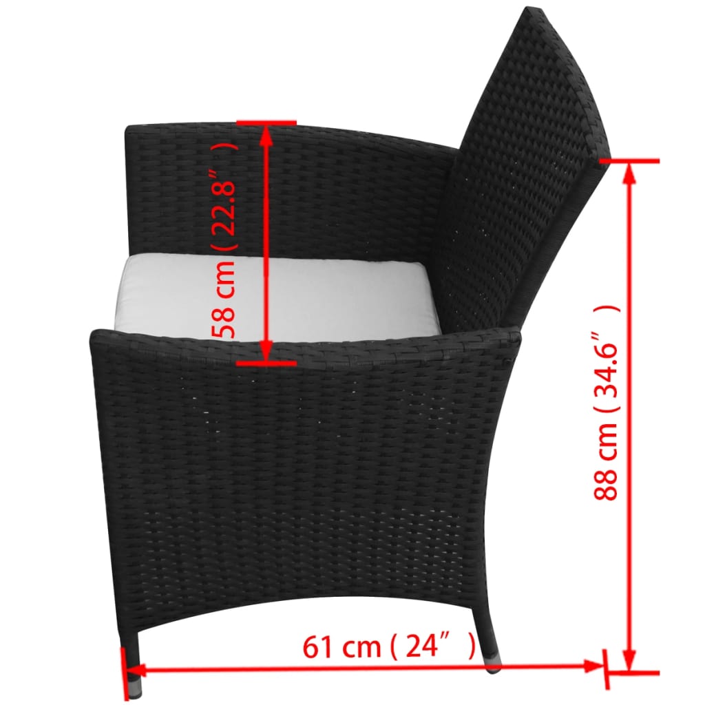 Udendørs spisebordssæt 7 dele med hynder polyrattan sort - number 8.