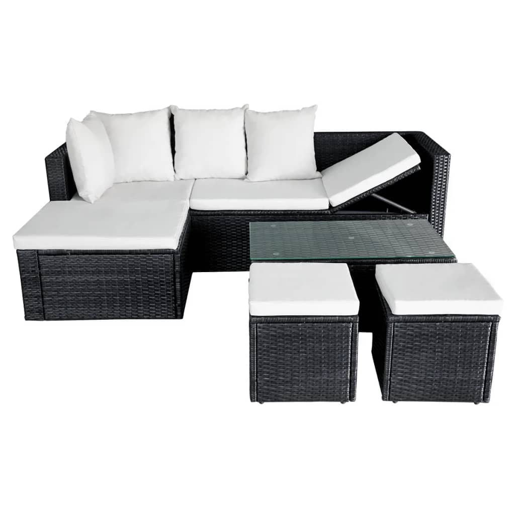 Haveloungesæt dele med hynder polyrattan sort - sort og hvid, 4 - number 5.
