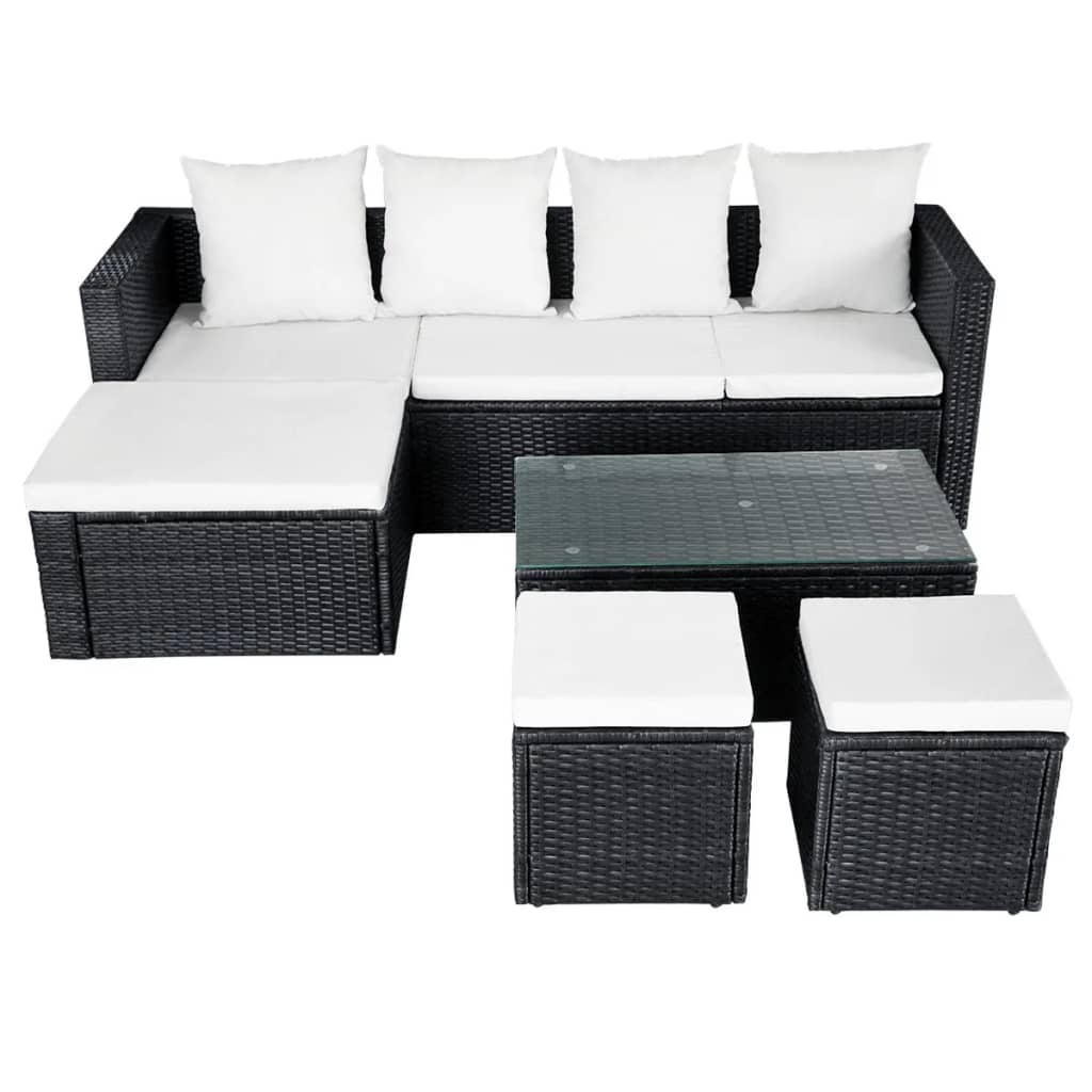 Haveloungesæt dele med hynder polyrattan sort - sort og hvid, 4 - number 4.