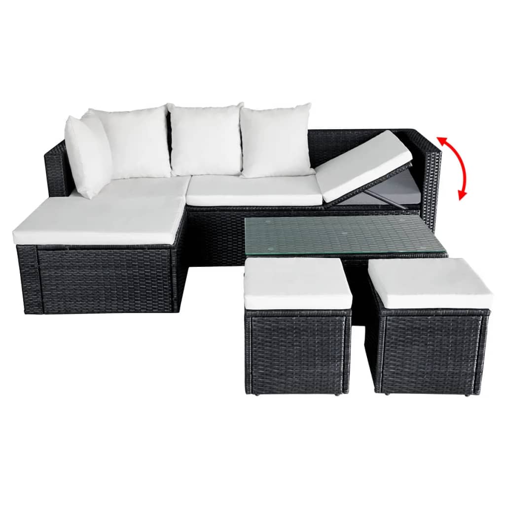 Haveloungesæt dele med hynder polyrattan sort - sort og hvid, 4 - number 6.