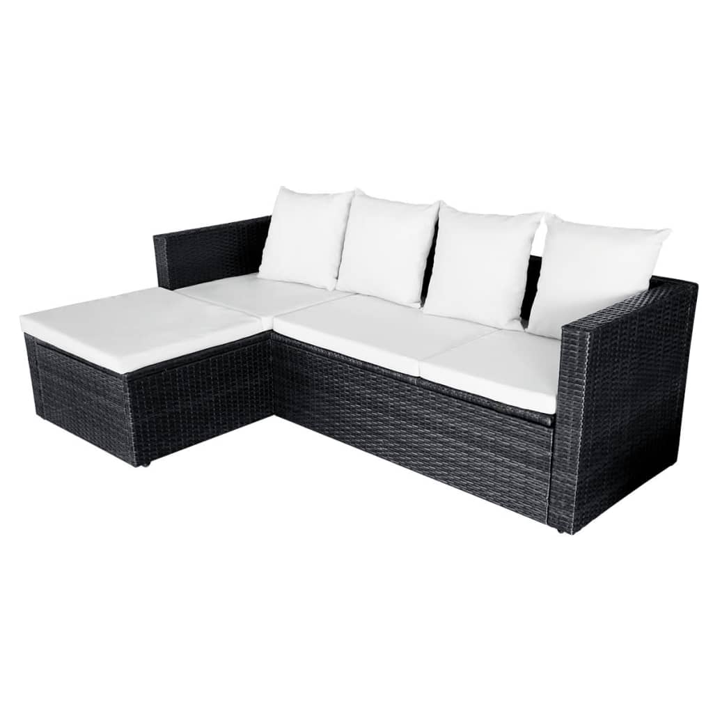 Haveloungesæt dele med hynder polyrattan sort - sort og hvid, 4 - number 8.