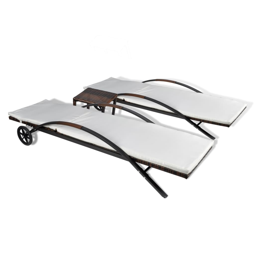 Liggestole med bord polyrattan - brun, 1 - number 5.