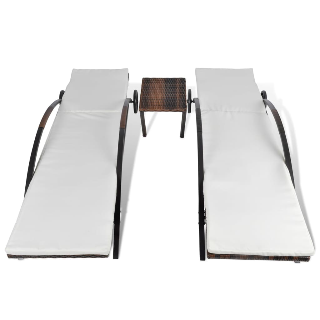 Liggestole med bord polyrattan - brun, 1 - number 4.