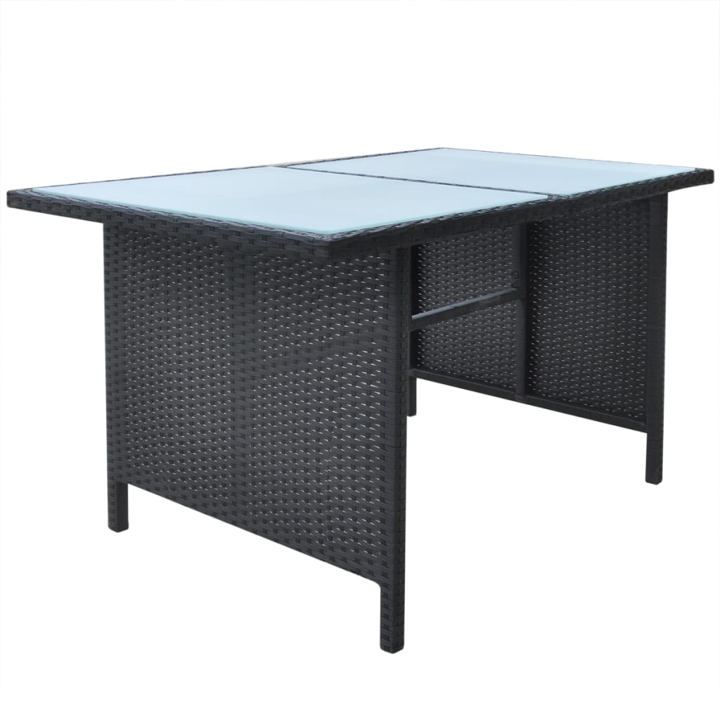 Udendørs spisebordssæt 6 dele med hynder polyrattan sort - number 5.