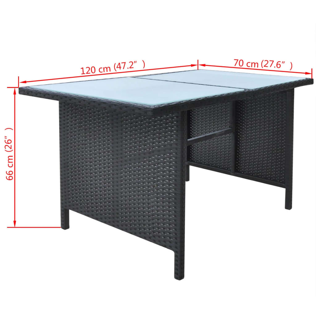 Udendørs spisebordssæt 6 dele med hynder polyrattan sort - number 9.