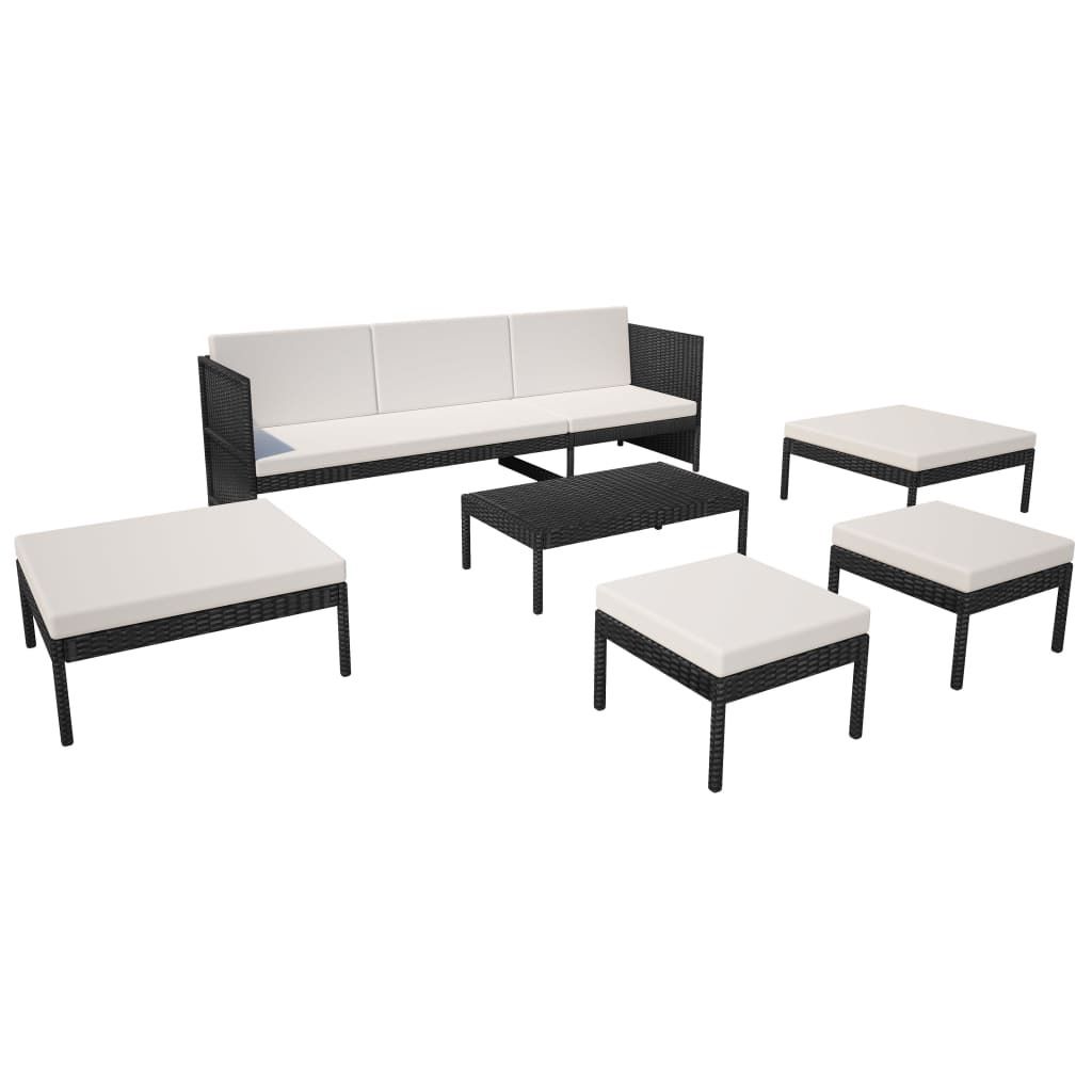 Haveloungesæt 6 dele med hynder polyrattan - sort, 1 - number 3.