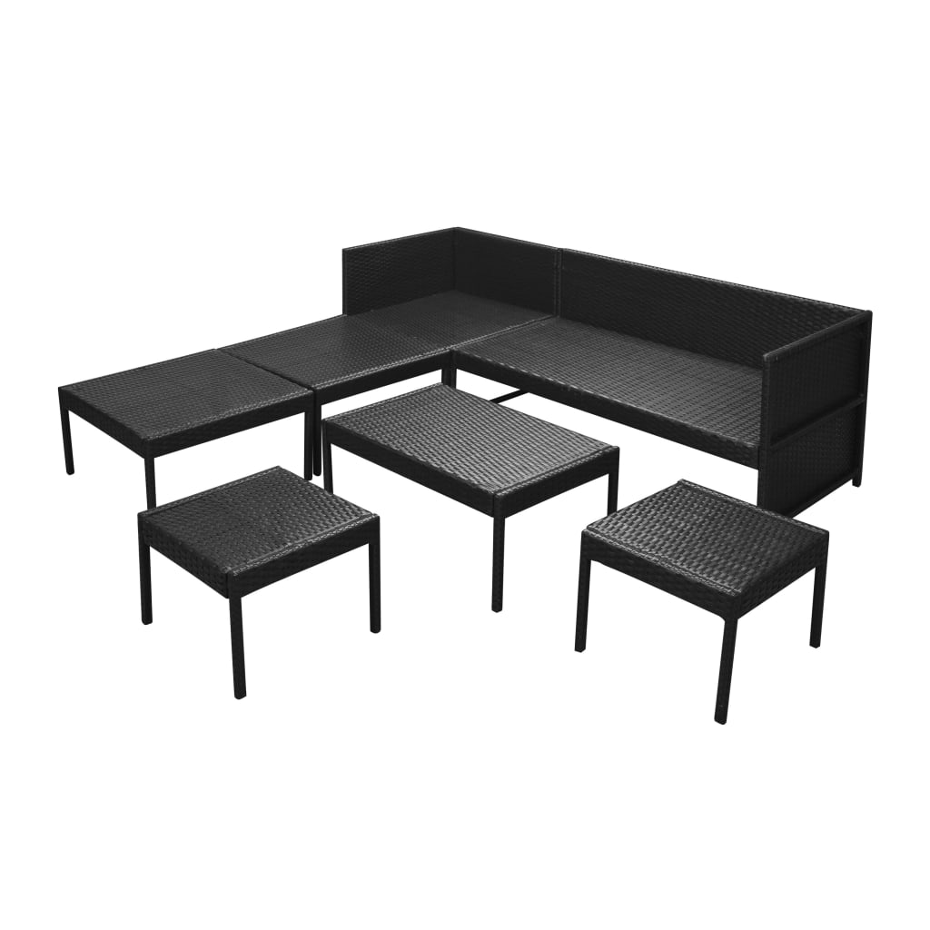 Haveloungesæt 6 dele med hynder polyrattan - sort, 1 - number 5.