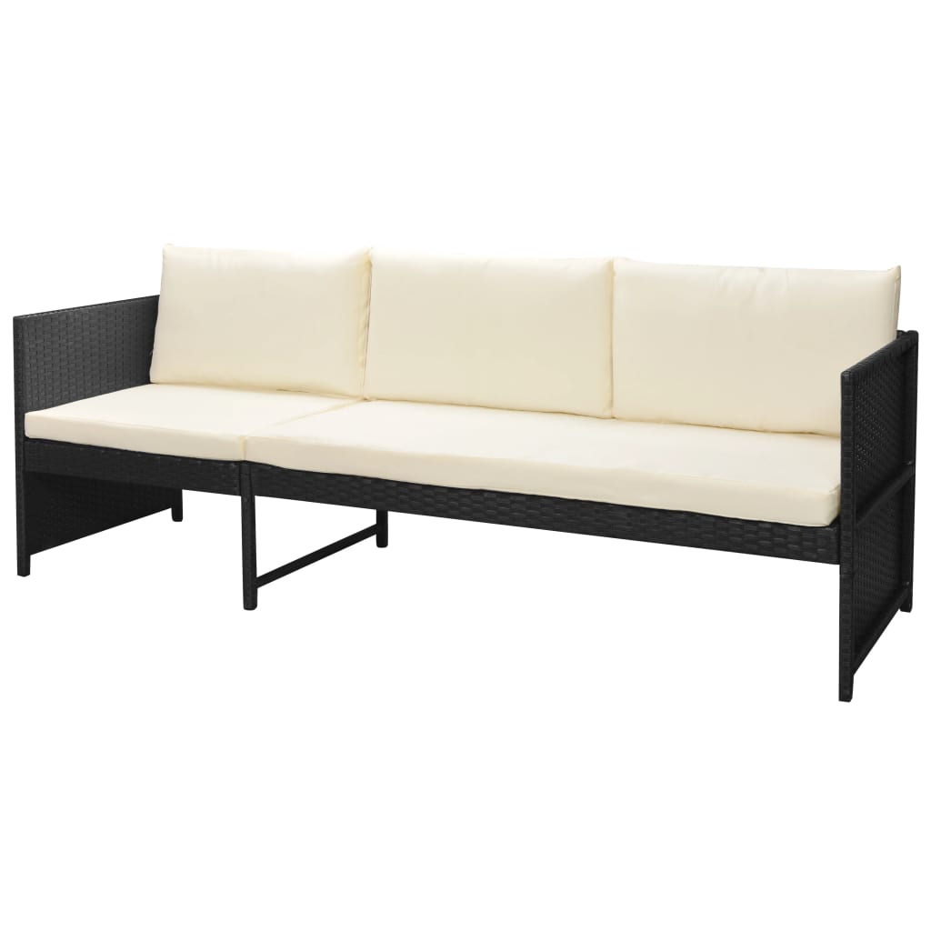 Haveloungesæt 6 dele med hynder polyrattan - sort, 1 - number 4.