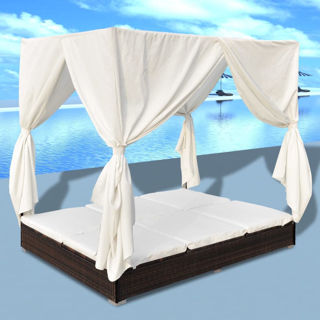 Solseng med gardiner polyrattan brun - number 1.