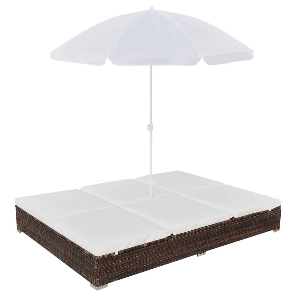 Loungeseng med parasol polyrattan brun - number 1.