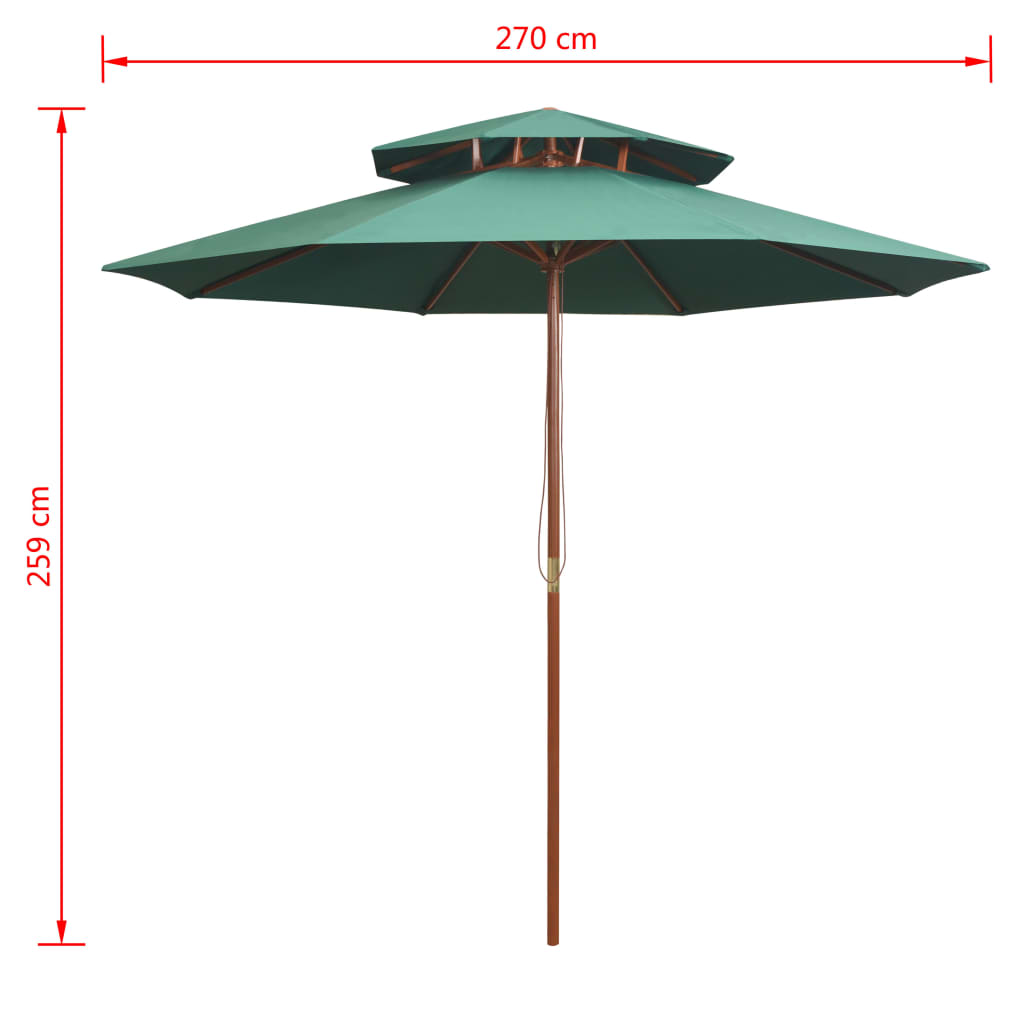 Parasol 270x270 cm 2 levels wooden pole - green - number 6.