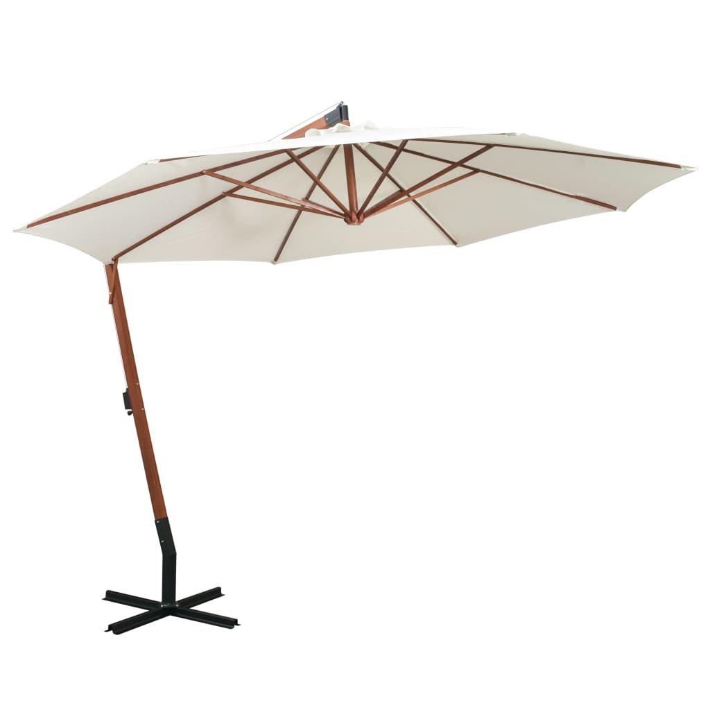 Hængende parasol 350 cm træstang - hvid, 3.5 x 2.9 m, 1 - number 1.