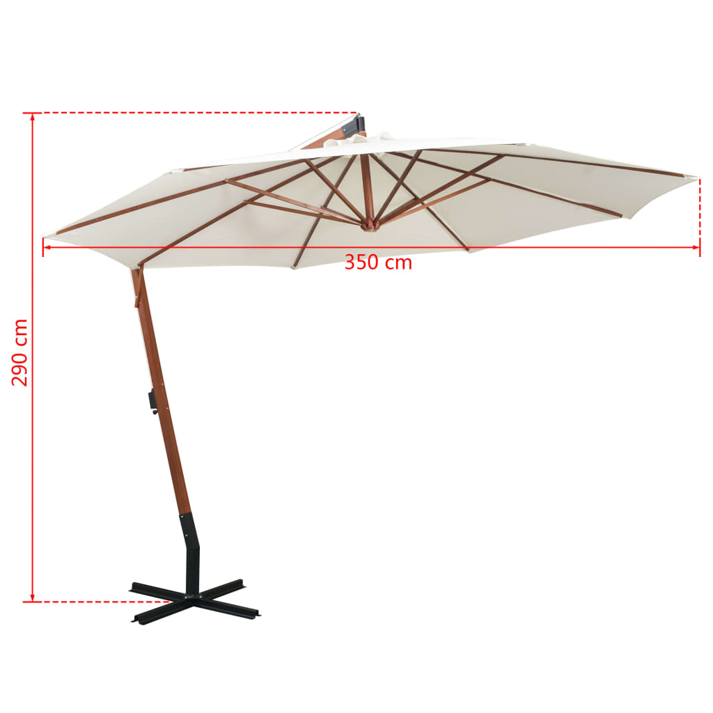 Hængende parasol 350 cm træstang - hvid, 3.5 x 2.9 m, 1 - number 9.