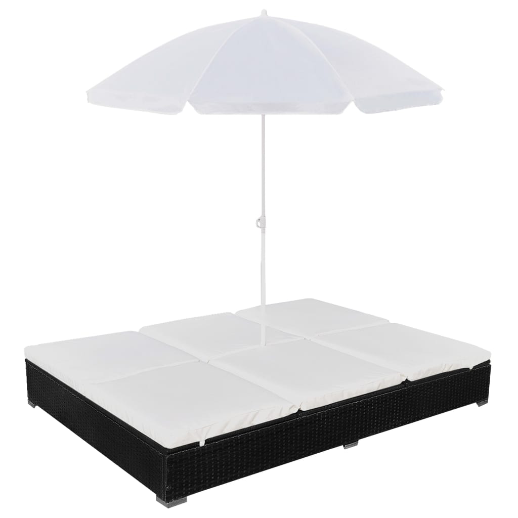 Loungeseng med parasol polyrattan sort - number 1.
