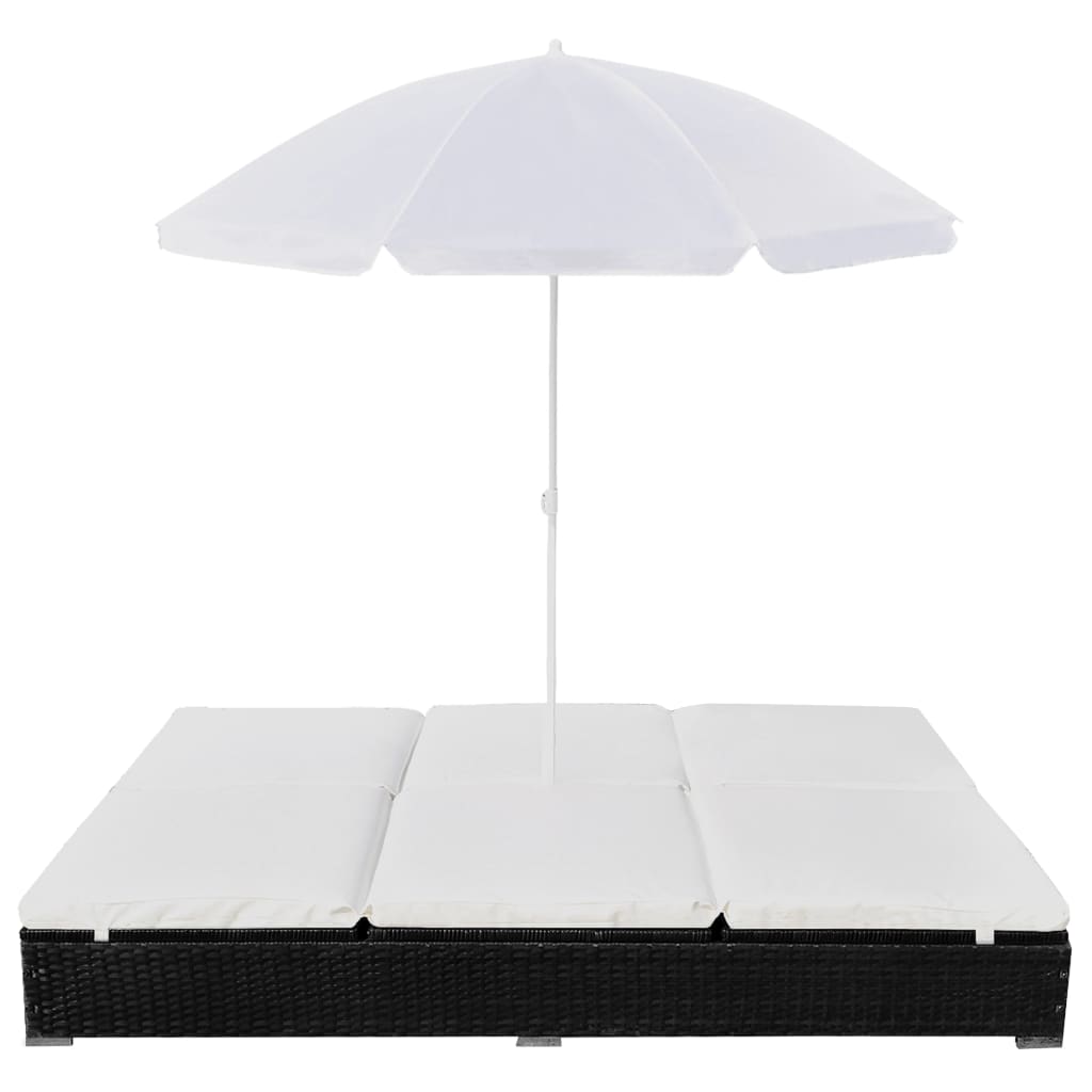 Loungeseng med parasol polyrattan sort - number 2.